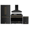 Gordon Ramsay by Thor Kitchen 4-Piece Appliance Package -  48-Inch Natural Gas Range, Wall Mount Range Hood, 36-Inch French Door Refrigerator, and Dishwasher in Black with Bronze Trim