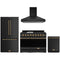 Gordon Ramsay by Thor Kitchen 4-Piece Appliance Package -  48-Inch Natural Gas Range, Wall Mount Range Hood, 36-Inch French Door Refrigerator, and Dishwasher in Black with Bronze Trim