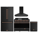 Gordon Ramsay by Thor Kitchen 4-Piece Appliance Package -  48-Inch Propane Gas Range, Wall Mount Range Hood, 36-Inch French Door Refrigerator, and Dishwasher in Black with Rose Gold Trim