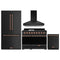 Gordon Ramsay by Thor Kitchen 4-Piece Appliance Package -  48-Inch Propane Gas Range, Wall Mount Range Hood, 36-Inch French Door Refrigerator, and Dishwasher in Black with Rose Gold Trim