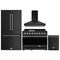 Gordon Ramsay by Thor Kitchen 4-Piece Appliance Package -  48-Inch Natural Gas Range, Wall Mount Range Hood, 36-Inch French Door Refrigerator, and Dishwasher in Black with Stainless Steel Trim