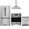 Gordon Ramsay by Thor Kitchen 4-Piece Appliance Package - 30-Inch Induction Range, Counter-Depth Refrigerator, Wall Mount Hood, & Dishwasher in Stainless Steel with Black Trim