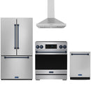 Stainless steel Thor Kitchen appliance package with 30-inch range, range hood, counter-depth refrigerator, dishwasher