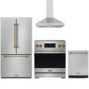 Stainless steel Thor Kitchen appliance package with 30-inch range, range hood, counter-depth refrigerator, dishwasher