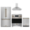 Gordon Ramsay by Thor Kitchen 4-Piece Appliance Package - 30-Inch Induction Range, Counter-Depth Refrigerator, Wall Mount Hood, & Dishwasher in Stainless Steel with Bronze Trim