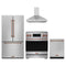 Gordon Ramsay by Thor Kitchen 4-Piece Appliance Package - 30-Inch Induction Range, Counter-Depth Refrigerator, Wall Mount Hood, & Dishwasher in Stainless Steel with Rose Gold Trim