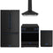 Gordon Ramsay by Thor Kitchen 4-Piece Appliance Package - 30-Inch Induction Range, Counter-Depth Refrigerator, Wall Mount Hood, & Dishwasher in Matte Black with Blue Trim