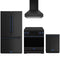 Gordon Ramsay by Thor Kitchen 4-Piece Appliance Package - 30-Inch Induction Range, Counter-Depth Refrigerator, Wall Mount Hood, & Dishwasher in Black with Blue Trim