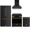 Gordon Ramsay by Thor Kitchen 4-Piece Appliance Package - 30-Inch Induction Range, Counter-Depth Refrigerator, Wall Mount Hood, & Dishwasher in Black with Bronze Trim