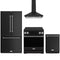 Gordon Ramsay by Thor Kitchen 4-Piece Appliance Package - 30-Inch Induction Range, Counter-Depth Refrigerator, Wall Mount Hood, & Dishwasher in Matte Black with Stainless Steel Trim