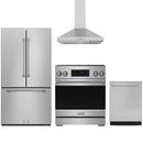 Stainless steel Thor Kitchen appliance package with 30-inch range, range hood, counter-depth refrigerator, dishwasher