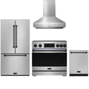 Stainless steel Thor Kitchen appliance package with 36-inch range, range hood, counter-depth refrigerator, dishwasher