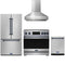 Gordon Ramsay by Thor Kitchen 4-Piece Appliance Package - 36-Inch Induction Range, Counter-Depth Refrigerator, Wall Mount Hood, & Dishwasher in Stainless Steel with Blue Trim