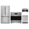 Gordon Ramsay by Thor Kitchen 4-Piece Appliance Package - 36-Inch Induction Range, Counter-Depth Refrigerator, Dishwasher, & Microwave Drawer in Stainless Steel with Bronze Trim