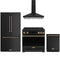 Gordon Ramsay by Thor Kitchen 4-Piece Appliance Package - 36-Inch Induction Range, Counter-Depth Refrigerator, Wall Mount Hood, & Dishwasher in Matte Black with Bronze Trim