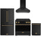 Gordon Ramsay by Thor Kitchen 4-Piece Appliance Package - 36-Inch Induction Range, Counter-Depth Refrigerator, Wall Mount Hood, & Dishwasher in Black with Bronze Trim