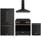 Gordon Ramsay by Thor Kitchen 4-Piece Appliance Package - 36-Inch Induction Range, Counter-Depth Refrigerator, Wall Mount Hood, & Dishwasher in Matte Black with Rose Gold Trim