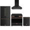 Gordon Ramsay by Thor Kitchen 4-Piece Appliance Package - 36-Inch Induction Range, Counter-Depth Refrigerator, Wall Mount Hood, & Dishwasher in Black with Rose Gold Trim