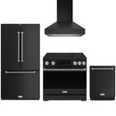 Black Thor Kitchen appliance package with 36-inch range, range hood, counter-depth refrigerator, dishwasher