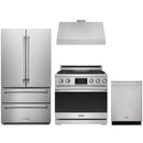Stainless steel Thor Kitchen appliance package with 36-inch range, range hood, french door refrigerator, dishwasher