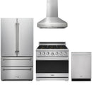 Stainless steel Thor Kitchen appliance package with 36-inch range, range hood, french door refrigerator, dishwasher