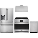 Stainless steel Thor Kitchen appliance package with 36-inch range, range hood, refrigerator with water dispenser, dishwasher