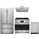 Stainless steel Thor Kitchen appliance package with 36-inch range, range hood, french door refrigerator, dishwasher