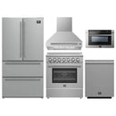 Forno 5-Piece Appliance Package - 30-Inch Electric Range, Wall Mount Range Hood, 36-Inch Refrigerator, Dishwasher, and 24-Inch Microwave Drawer in Stainless Steel