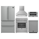 Forno 5-Piece Appliance Package - 30-Inch Electric Range, Wall Mount Range Hood, 36-Inch Refrigerator, Dishwasher, and 30-Inch Microwave Drawer in Stainless Steel