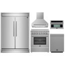 Forno 5-Piece Appliance Package - 30-Inch Electric Range, Wall Mount Range Hood, 60-Inch Refrigerator, Dishwasher, and 30-Inch Microwave Oven in Stainless Steel
