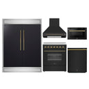 Forno 5-Piece Appliance Package - 30-Inch Electric Range, Wall Mount Range Hood, 60-Inch Refrigerator, Dishwasher, and 24-Inch Microwave Drawer in Black with Antique Brass Handle