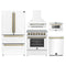 Forno 5-Piece Appliance Package - 30-Inch Electric Range, Wall Mount Range Hood, 36-Inch Refrigerator, Dishwasher, and 24-Inch Microwave Drawer in White with Antique Brass Handle