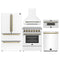 Forno 5-Piece Appliance Package - 30-Inch Electric Range, Wall Mount Range Hood, 36-Inch Refrigerator, Dishwasher, and 30-Inch Microwave Drawer in White with Antique Brass Handle
