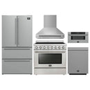 Forno 5-Piece Appliance Package - 36-Inch Electric Range, Wall Mount Range Hood, 36-Inch Refrigerator, Dishwasher, and 30-Inch Microwave Drawer in Stainless Steel