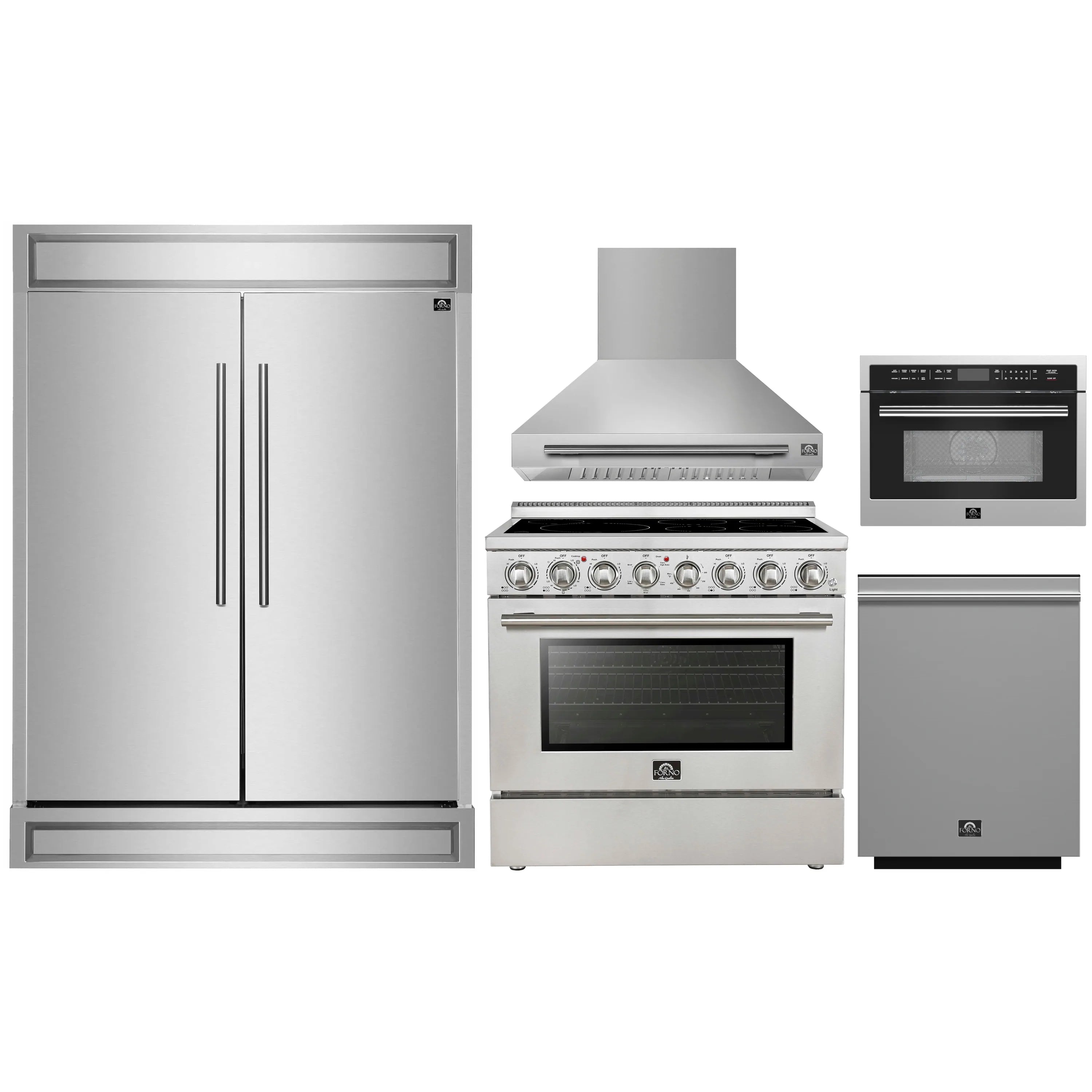 Stainless steel appliance package: refrigerator, electric range, microwave, dishwasher