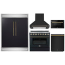 Forno 5-Piece Appliance Package - 36-Inch Electric Range, Wall Mount Range Hood, 60-Inch Refrigerator, Dishwasher, and 24-Inch Microwave Drawer in Black with Antique Brass Handle