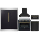 Forno 5-Piece Appliance Package - 36-Inch Electric Range, Wall Mount Range Hood, 60-Inch Refrigerator, Dishwasher, and 30-Inch Microwave Drawer in Black with Antique Brass Handle