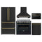 Forno 5-Piece Appliance Package - 36-Inch Electric Range, Wall Mount Range Hood, 36-Inch Refrigerator, Dishwasher, and 24-Inch Microwave Drawer in Black with Antique Brass Handle
