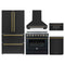 Forno 5-Piece Appliance Package - 36-Inch Electric Range, Wall Mount Range Hood, 36-Inch Refrigerator, Dishwasher, and 30-Inch Microwave Drawer in Black with Antique Brass Handle