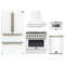 Forno 5-Piece Appliance Package - 36-Inch Electric Range, Wall Mount Range Hood, 36-Inch Refrigerator, Dishwasher, and 24-Inch Microwave Drawer in White with Antique Brass Handle