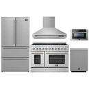 Forno 5-Piece Appliance Package - 48-Inch Electric Range, Wall Mount Range Hood, 36-Inch Refrigerator, Dishwasher, and 24-Inch Microwave Drawer in Stainless Steel