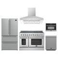 Forno 5-Piece Appliance Package - 48-Inch Electric Range, Wall Mount Range Hood, 36-Inch Refrigerator, Dishwasher, and 24-Inch Microwave Oven in Stainless Steel