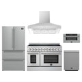 Forno 5-Piece Appliance Package - 48-Inch Electric Range, Wall Mount Range Hood, 36-Inch Refrigerator, Dishwasher, and 30-Inch Microwave Drawer in Stainless Steel