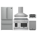 Forno 5-Piece Appliance Package - 48-Inch Electric Range, Wall Mount Range Hood, 36-Inch Refrigerator, Dishwasher, and 30-Inch Microwave Drawer in Stainless Steel