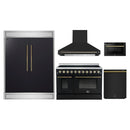 Forno 5-Piece Appliance Package - 48-Inch Electric Range, Wall Mount Range Hood, 60-Inch Refrigerator, Dishwasher, and 24-Inch Microwave Drawer in Black with Antique Brass Handle