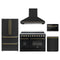 Forno 5-Piece Appliance Package - 48-Inch Electric Range, Wall Mount Range Hood, 36-Inch Refrigerator, Dishwasher, and 24-Inch Microwave Drawer in Black with Antique Brass Trim