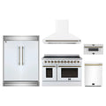 Forno 5-Piece Appliance Package - 48-Inch Electric Range, Wall Mount Range Hood, 60-Inch Refrigerator, Dishwasher, and 30-Inch Microwave Drawer in White with Antique Brass Trim