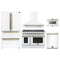 Forno 5-Piece Appliance Package - 48-Inch Electric Range, Wall Mount Range Hood, 36-Inch Refrigerator, Dishwasher, and 24-Inch Microwave Drawer in White with Antique Brass Handle