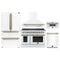 Forno 5-Piece Appliance Package - 48-Inch Electric Range, Wall Mount Range Hood, 36-Inch Refrigerator, Dishwasher, and 30-Inch Microwave Drawer in White with Antique Brass Handle