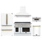 Forno 5-Piece Appliance Package - 48-Inch Electric Range, Wall Mount Range Hood, 36-Inch Refrigerator, Dishwasher, and 30-Inch Microwave Drawer in White with Antique Brass Trim